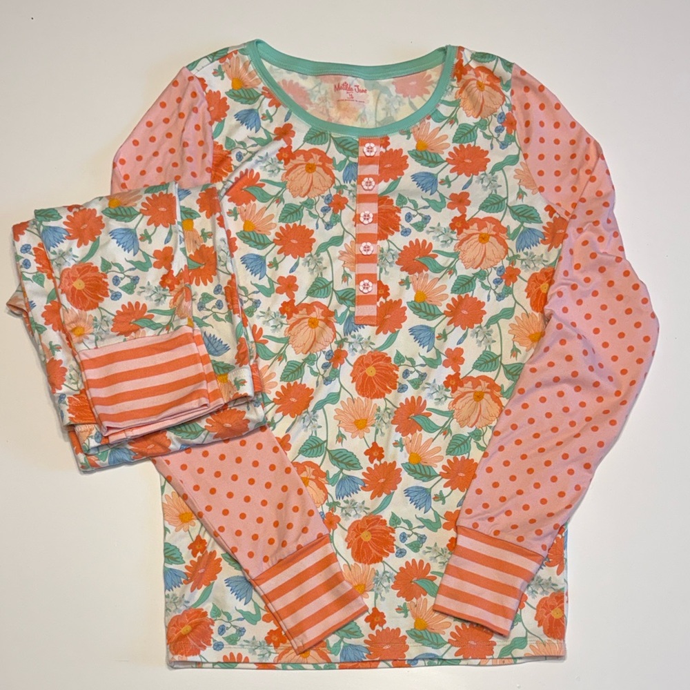 Matilda Jane Pink Floral and Polka Dot Pajama Set - size 16 Like New